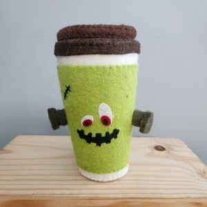 Green Felt Frankenstein Coffee Cup Sleeve Halloween Decoration NWT